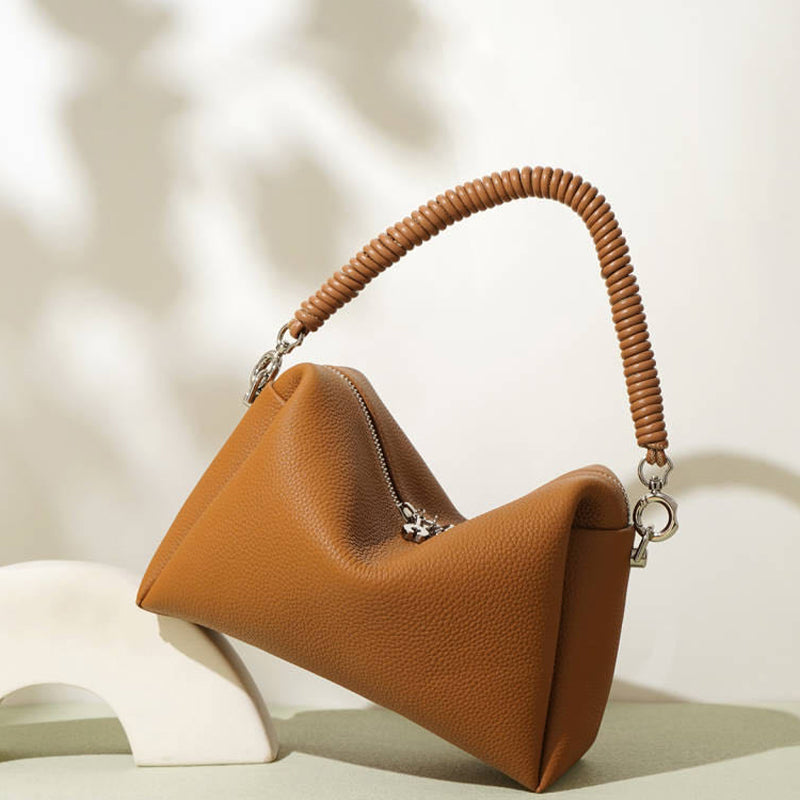 Soft Cowhide Handbag Cord Strap Women's Niche High-end Small Shoulder Messenger Bag Elegant Purses Clutch Rope Weaving Handle