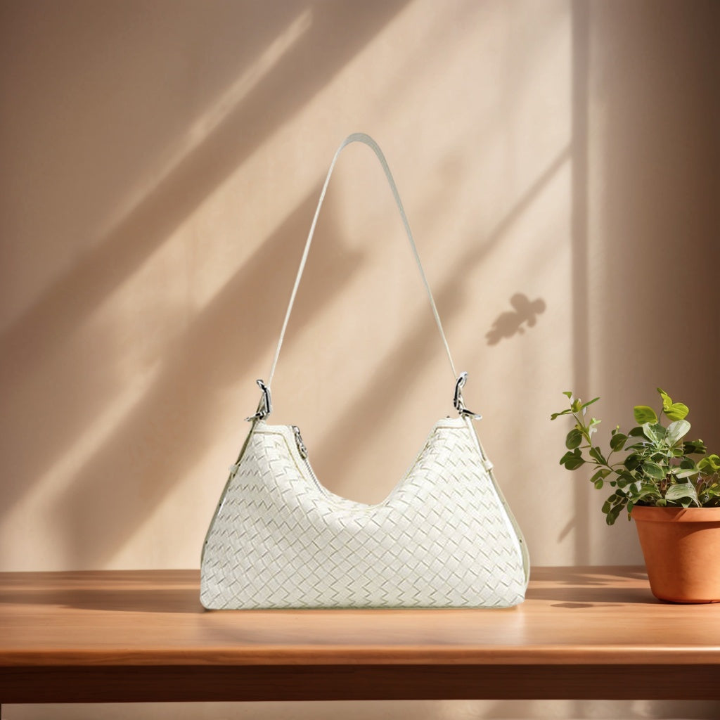 Handmade genuine leather women's underarm bag simple commuting multifunctional shoulder bag large capacity handbag woven bag