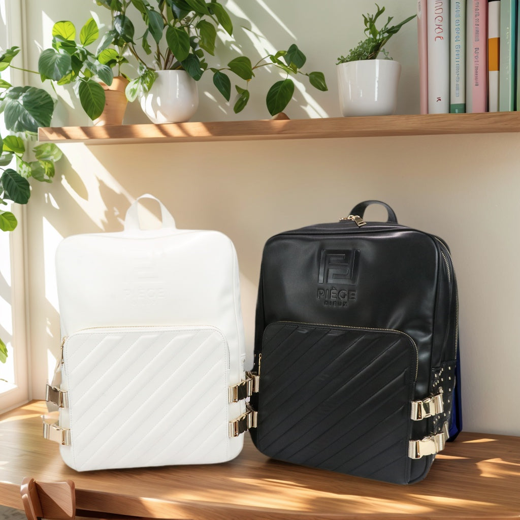 Gorfia Black Leather Ripple Backpack