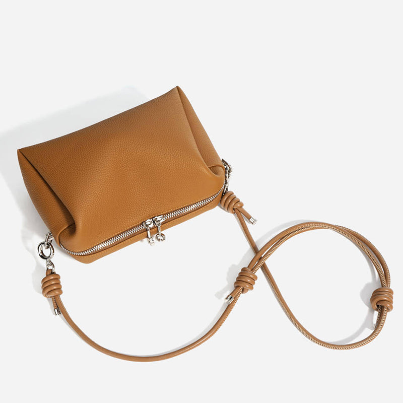 Soft Cowhide Handbag Cord Strap Women's Niche High-end Small Shoulder Messenger Bag Elegant Purses Clutch Rope Weaving Handle