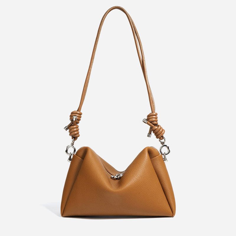 Soft Cowhide Handbag Cord Strap Women's Niche High-end Small Shoulder Messenger Bag Elegant Purses Clutch Rope Weaving Handle