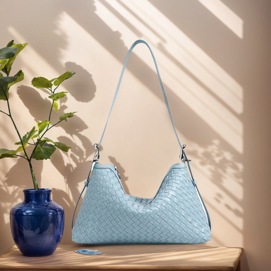 Handmade genuine leather women's underarm bag simple commuting multifunctional shoulder bag large capacity handbag woven bag