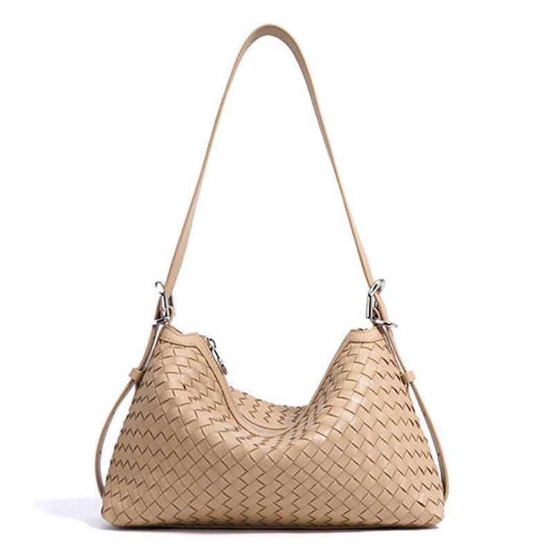Handmade genuine leather women's underarm bag simple commuting multifunctional shoulder bag large capacity handbag woven bag