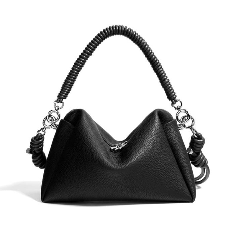 Soft Cowhide Handbag Cord Strap Women's Niche High-end Small Shoulder Messenger Bag Elegant Purses Clutch Rope Weaving Handle