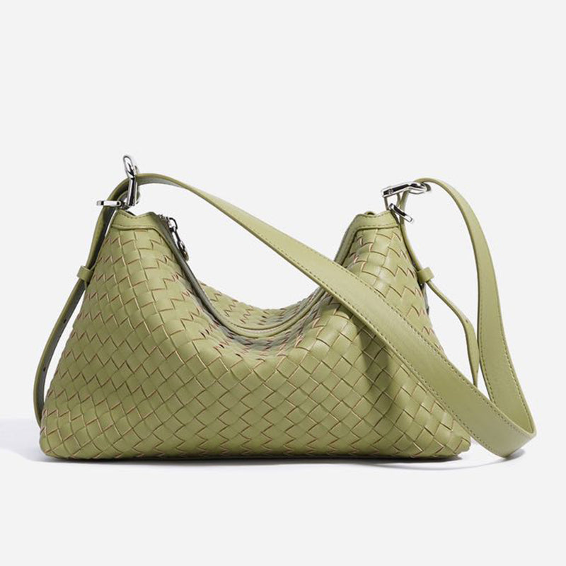 Handmade genuine leather women's underarm bag simple commuting multifunctional shoulder bag large capacity handbag woven bag