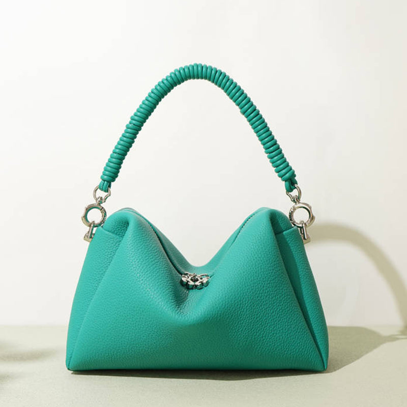 Soft Cowhide Handbag Cord Strap Women's Niche High-end Small Shoulder Messenger Bag Elegant Purses Clutch Rope Weaving Handle