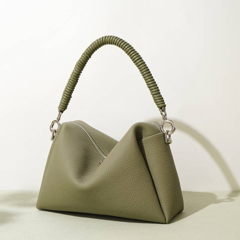 Soft Cowhide Handbag Cord Strap Women's Niche High-end Small Shoulder Messenger Bag Elegant Purses Clutch Rope Weaving Handle