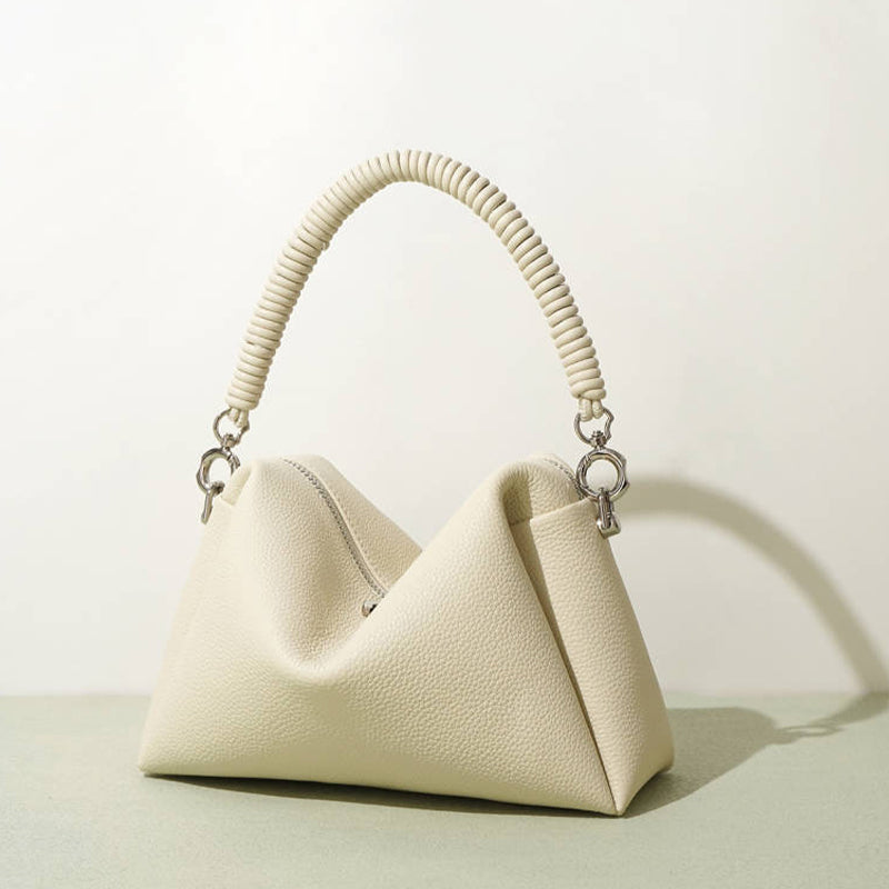 Soft Cowhide Handbag Cord Strap Women's Niche High-end Small Shoulder Messenger Bag Elegant Purses Clutch Rope Weaving Handle