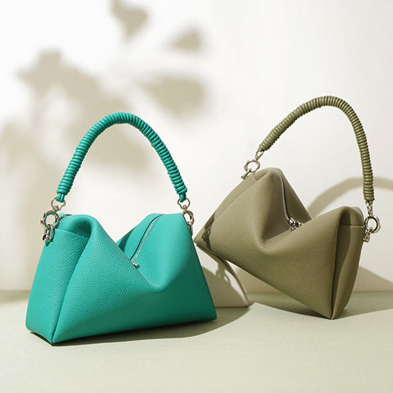 Soft Cowhide Handbag Cord Strap Women's Niche High-end Small Shoulder Messenger Bag Elegant Purses Clutch Rope Weaving Handle