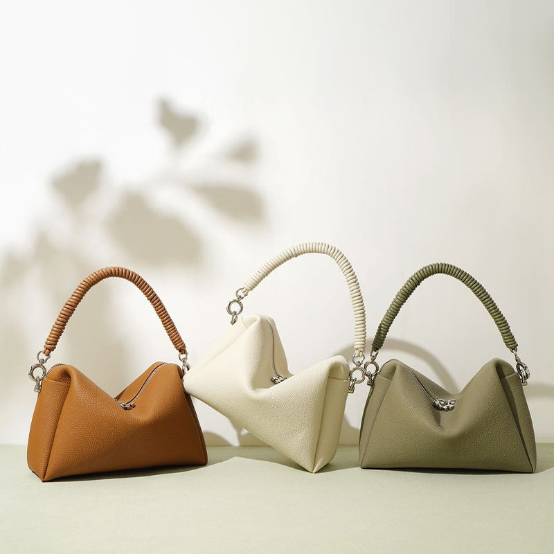 Soft Cowhide Handbag Cord Strap Women's Niche High-end Small Shoulder Messenger Bag Elegant Purses Clutch Rope Weaving Handle