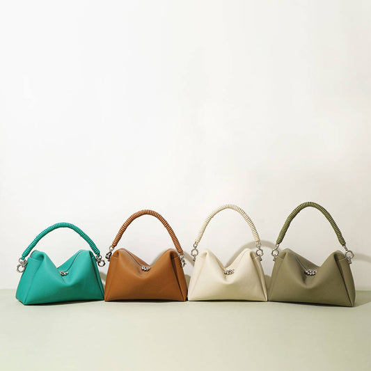 Soft Cowhide Handbag Cord Strap Women's Niche High-end Small Shoulder Messenger Bag Elegant Purses Clutch Rope Weaving Handle