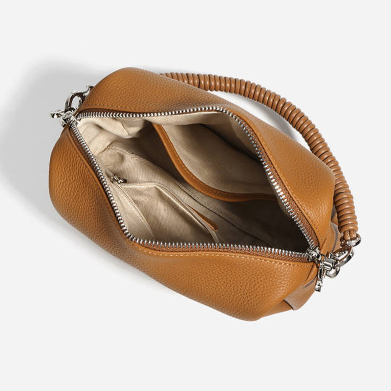 Soft Cowhide Handbag Cord Strap Women's Niche High-end Small Shoulder Messenger Bag Elegant Purses Clutch Rope Weaving Handle