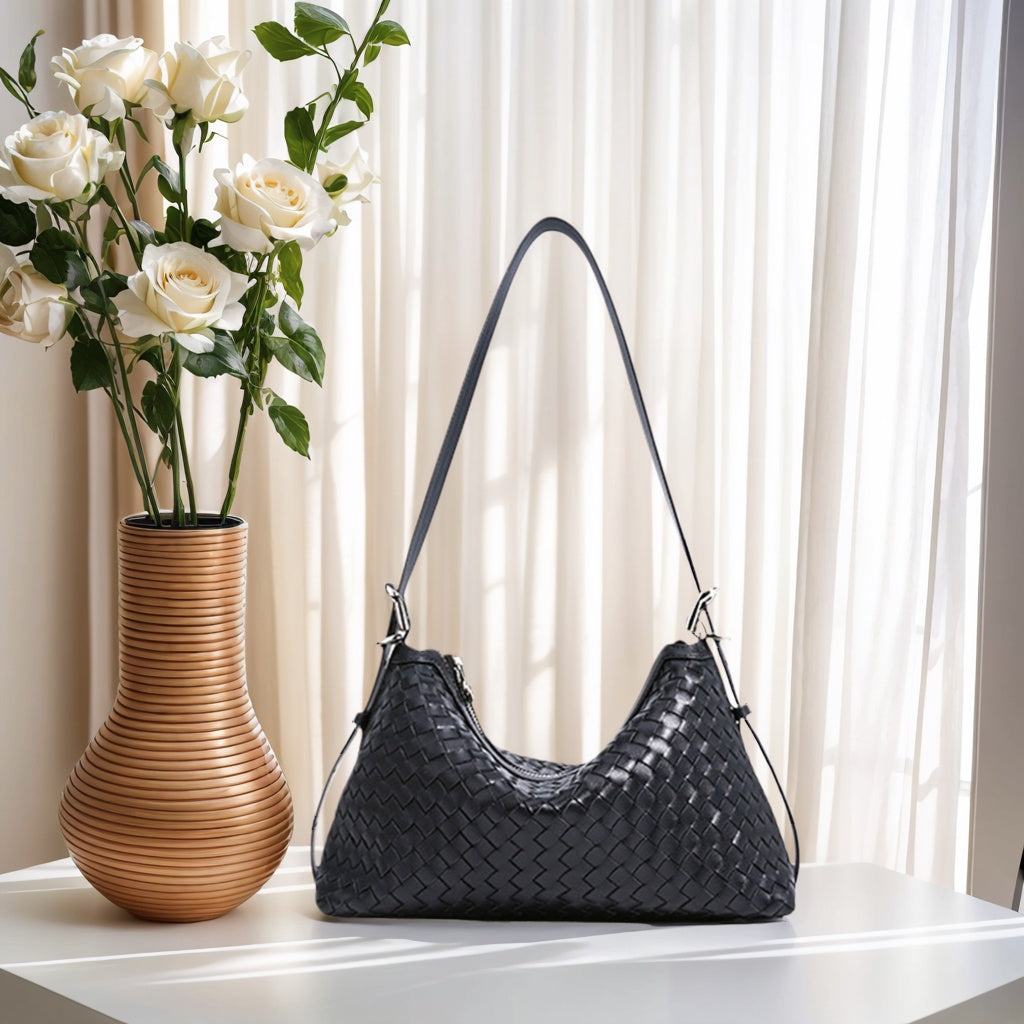 Handmade genuine leather women's underarm bag simple commuting multifunctional shoulder bag large capacity handbag woven bag