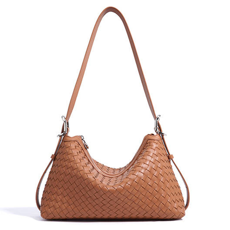 Handmade genuine leather women's underarm bag simple commuting multifunctional shoulder bag large capacity handbag woven bag
